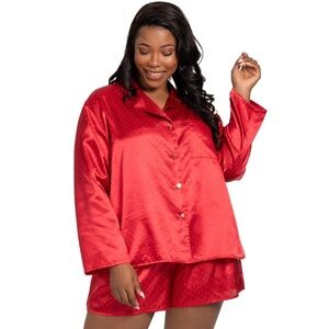 Plus Size Lilac and London Women's Red Satin Pajama Set